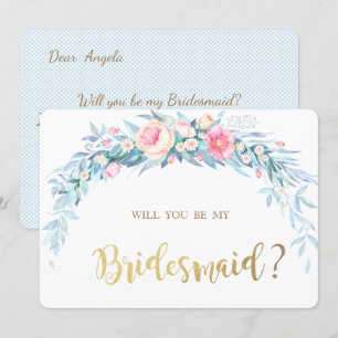 Watercolor Flowers Polka Dots Bridesmaid Card