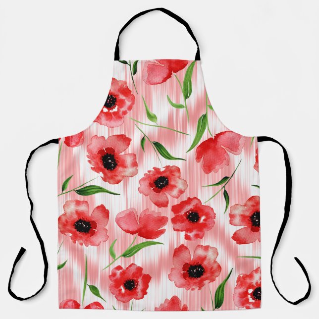 Watercolor flowers: poppy peony ikat. apron (Front)