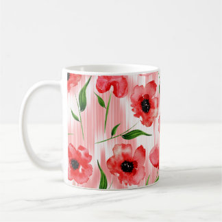 Watercolor flowers: poppy peony ikat. coffee mug
