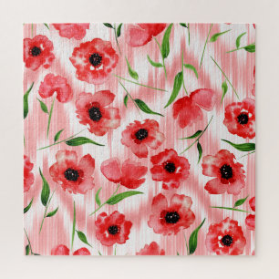 Watercolor flowers: poppy peony ikat. jigsaw puzzle