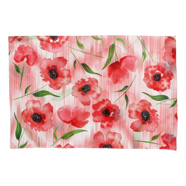 Watercolor flowers: poppy peony ikat. pillowcase (Front)