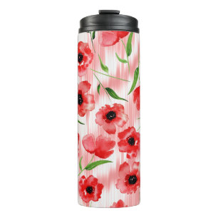 Watercolor flowers: poppy peony ikat. thermal tumbler