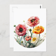 Watercolor Flowers, Postcrossing