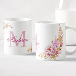 Watercolor Flowers Purple Custom Monogram Name Coffee Mug<br><div class="desc">A beautiful purple rose and peony hand painted watercolor floral illustration on a mug with your own personalised monogram and name.</div>