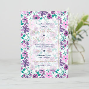 Watercolor Flowers Purple Pink Botanical Invitation
