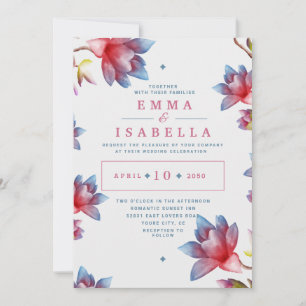 Watercolor Flowers Red and Blue Wedding Invitation