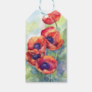 Watercolor flowers red poppy illustration flowers gift tags
