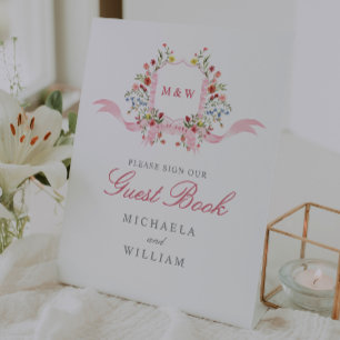 Watercolor Flowers Regency Wedding Guest Book Pedestal Sign