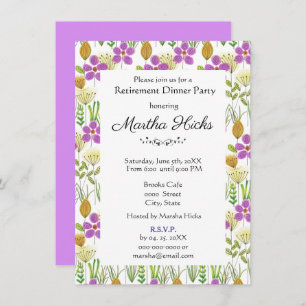 Watercolor Flowers Retirement Dinner Party  Invitation