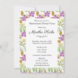 Watercolor Flowers Retirement Dinner Party  Invitation