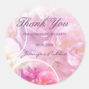 Watercolor Flowers Roses Hand Script Thank You Classic Round Sticker