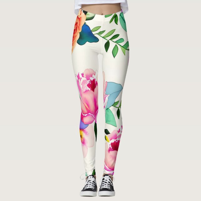 watercolor flowers roses leggings (Front)
