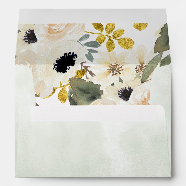 Watercolor Flowers Sage Ivory Floral Envelope (Back (Bottom))