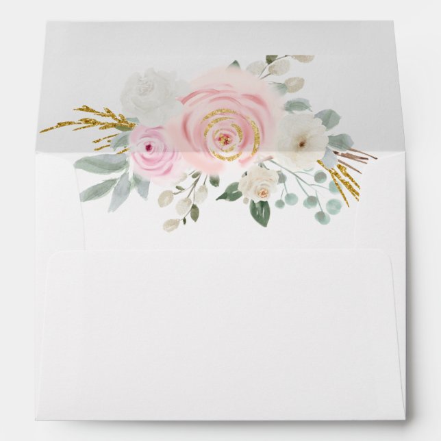 Watercolor Flowers Sage Pink Floral Envelope (Back (Bottom))
