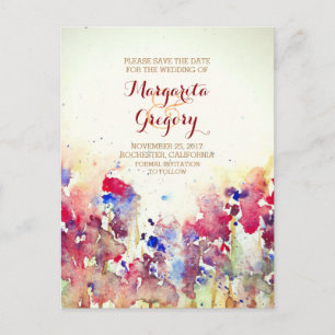 watercolor flowers save the date postcards