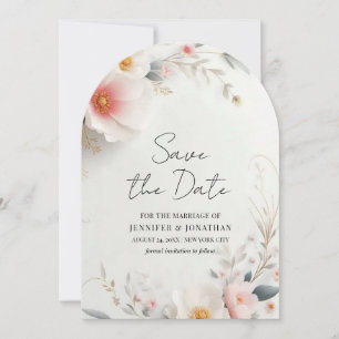 Watercolor Flowers Save The Date Script Typography
