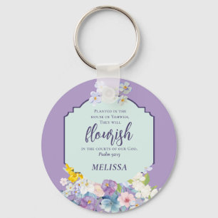 Watercolor Flowers Scripture Verse Personalised Key Ring