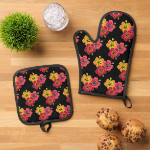 Watercolor Flowers seamless pattern 6a Oven Mitt & Pot Holder Set