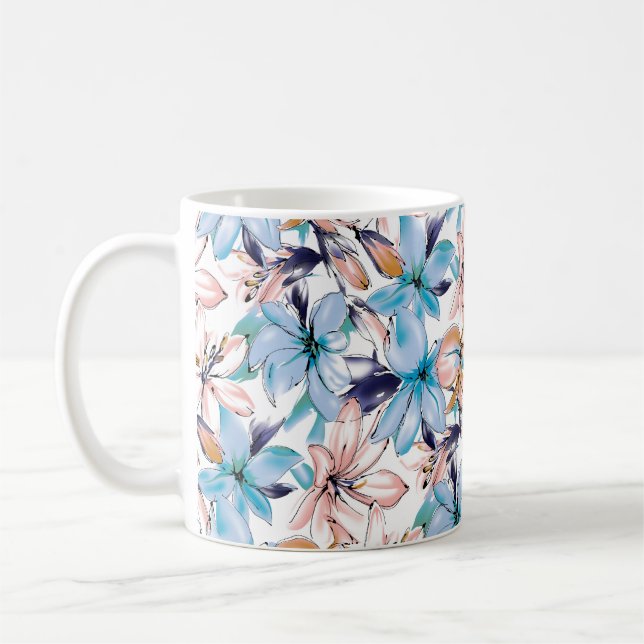 Watercolor flowers seamless pattern coffee mug (Left)