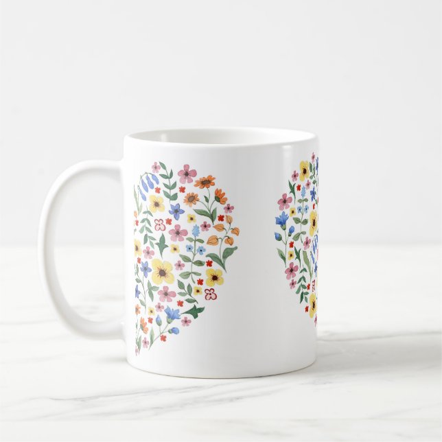 Watercolor flowers seamless pattern coffee mug (Left)
