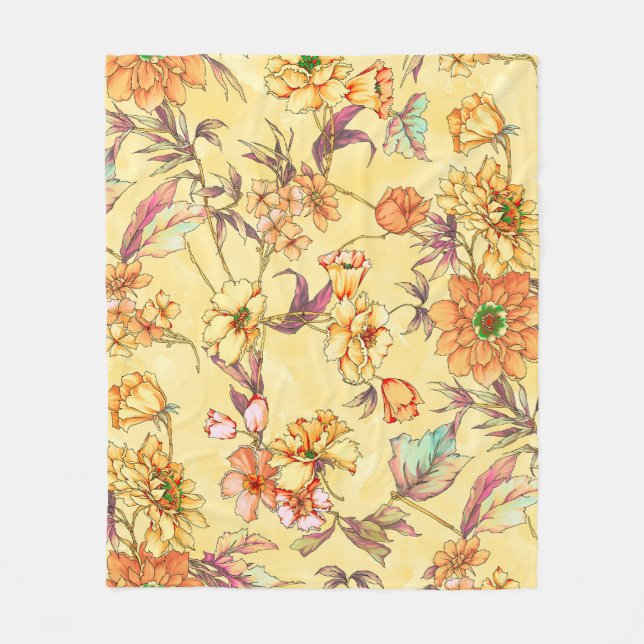 Watercolor flowers seamless pattern fleece blanket (Front)