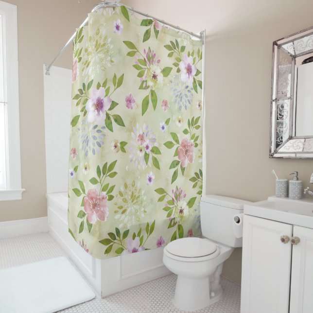 Watercolor Flowers seamless pattern II + your idea Shower Curtain (In Situ)