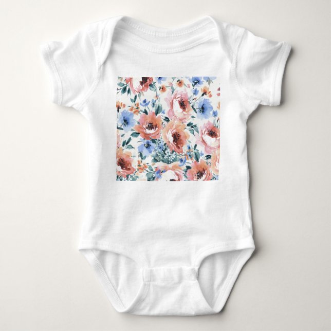 Watercolor flowers, seamless pattern illustration. baby bodysuit (Front)