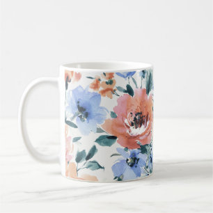 Watercolor flowers, seamless pattern illustration. coffee mug