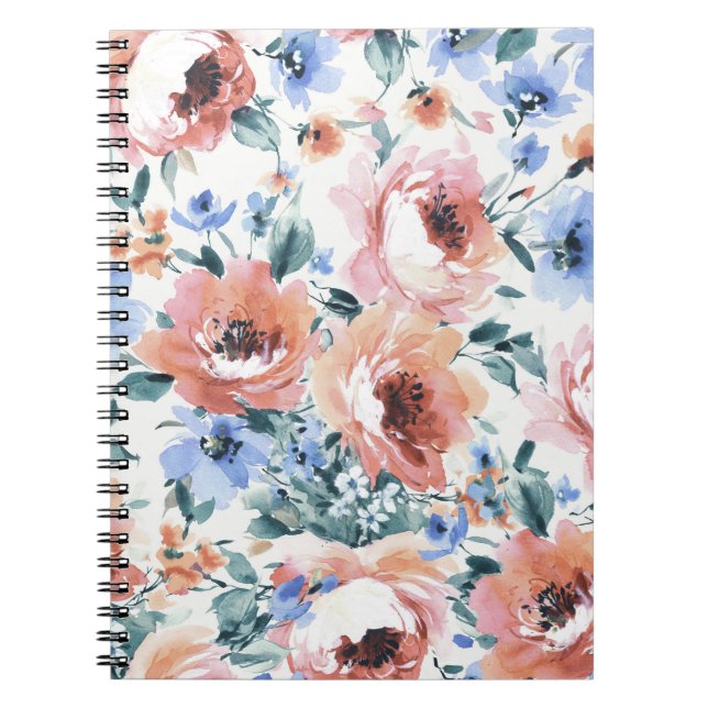 Watercolor flowers, seamless pattern illustration. notebook (Front)