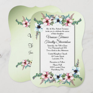 Watercolor Flowers Shine Wedding Invitation