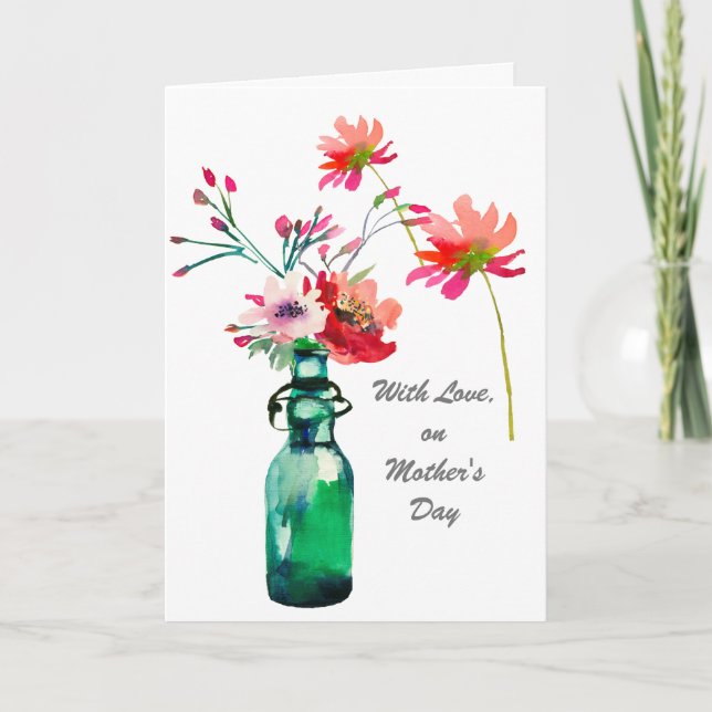 Watercolor Flowers Simple Elegant Mother's Day Card (Front)