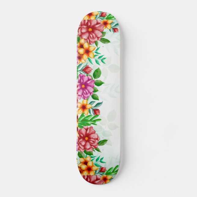 Watercolor Flowers Skateboard (Front)