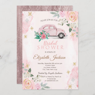 Watercolor Flowers Snowflakes Car Bridal Shower Invitation