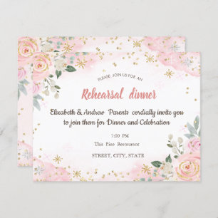 Watercolor Flowers Snowflakes Rehearsal Dinner  Invitation