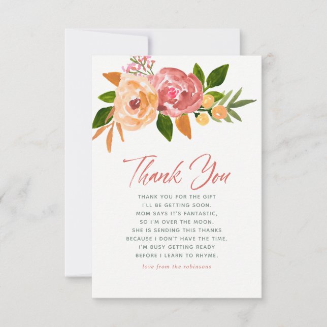 Watercolor flowers Spring Baby Shower Thank You (Front)