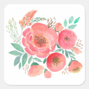 Watercolor, flowers. square sticker