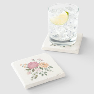 Watercolor flowers  stone coaster