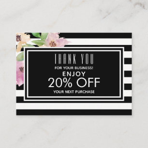 Watercolor Flowers & Stripes Discount Card