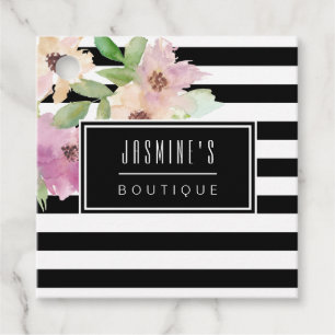 Watercolor Flowers & Stripes Favour Tags