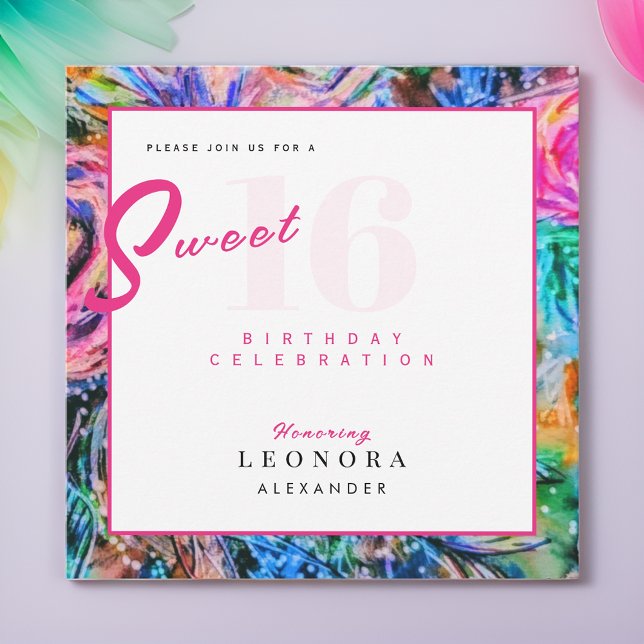 Watercolor Flowers Sweet Sixteen 16 Pink Invitation (Creator Uploaded)