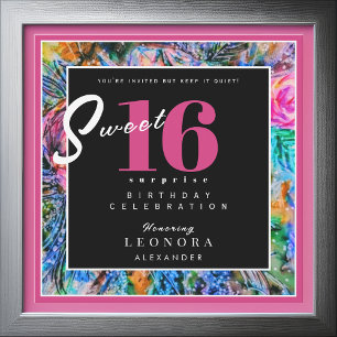 Watercolor Flowers Sweet Sixteen 16 Surprise Party Invitation