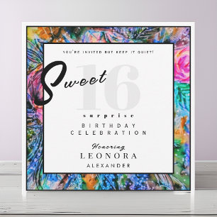 Watercolor Flowers Sweet Sixteen 16 Surprise Party Invitation