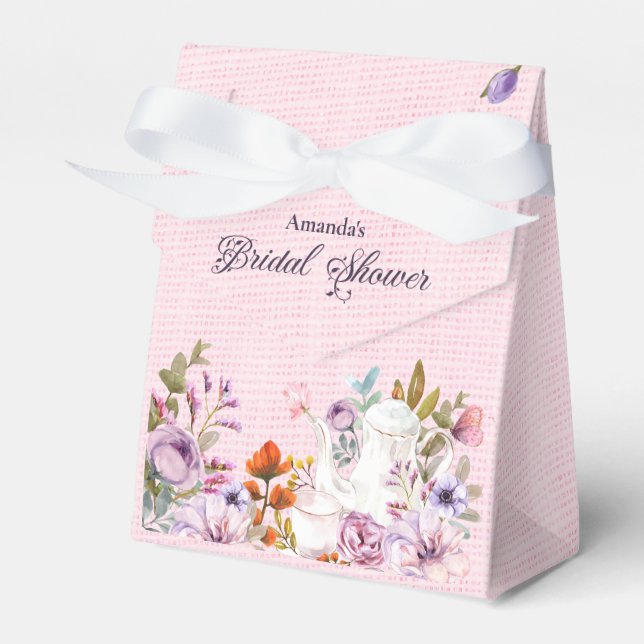 Watercolor Flowers Tea Party Theme Bridal Shower Favour Box (Front Side)