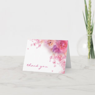 Watercolor Flowers Thank You Hand Script Elegant
