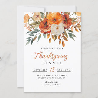 watercolor flowers Thanksgiving dinner Invitation