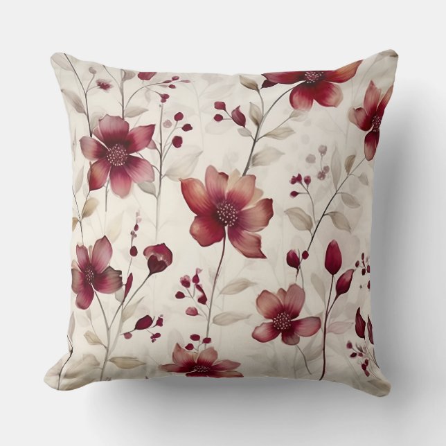 Watercolor Flowers Throw Pillow (Front)