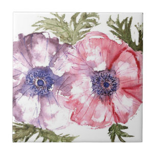 Watercolor flowers tile