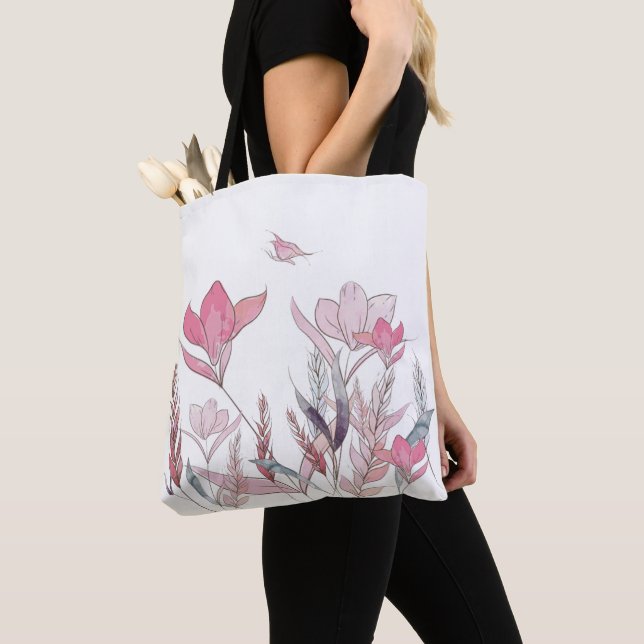 Watercolor flowers tote bag (Close Up)