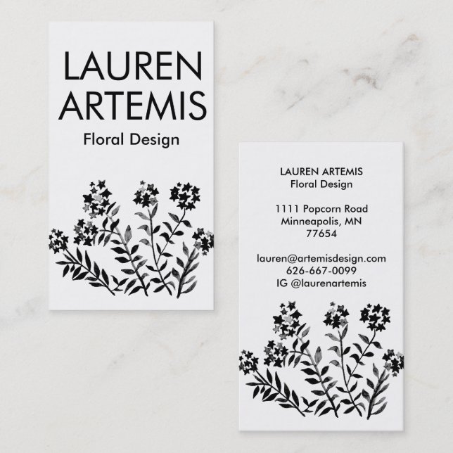 Watercolor Flowers Unique Modern Botanical Floral  Business Card (Front/Back)