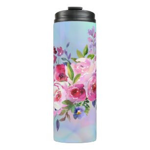 Watercolor Flowers Water Bottle Thermal Tumbler